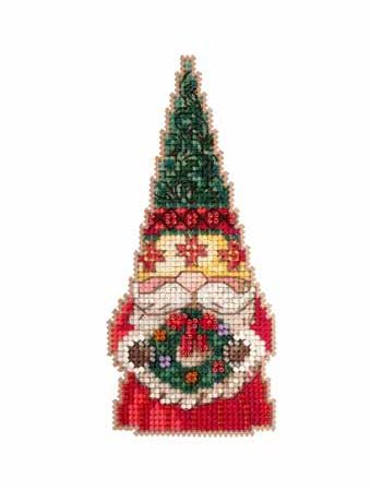 Gnome with Wreath - Beaded Cross Stitch Kit